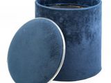 blue velvet round box with lid on a white background