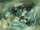 tableau représentant une vache dans un champ vert
