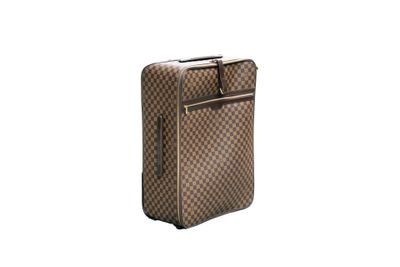 Valise Louis Vuitton en damas avec finitions en cuir marron