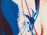 an image of a painting with red, white and blue paint