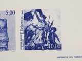 two stamps with a picture of a woman and a man on them