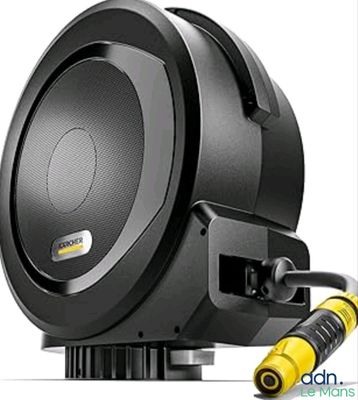 an image of a black speaker with a yellow cord connected to it