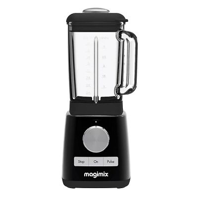 a black blender that is on a white background