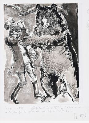 dessin représentant un ours et une fillette dans une forêt