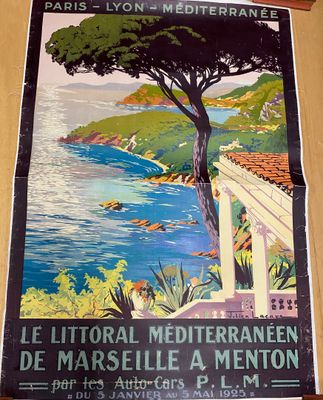 Affiche de voyage vintage française représentant la côte de l'île méditerranéenne du Cap d'Antibes