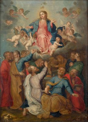 un tableau représentant un groupe de personnes rassemblées autour d'un tableau