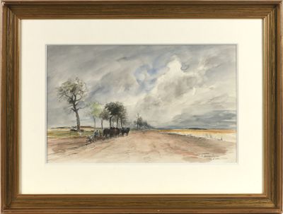 Joseph-Marie LE TOURNIER (1892-1972) "Le labour d'été" Aquar…