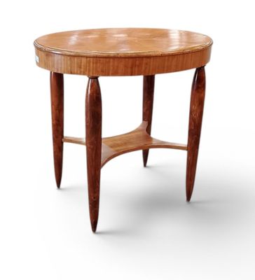 an image of a round table with a wooden top and legs