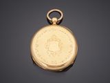 an image of a gold pocket watch on a black background