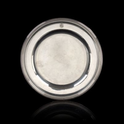 Plat Rond En Métal Argenté, Orfèvre JG, 25 Cm De Diamètre, Brillant