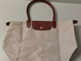 longchamp tote bag in beige with brown leather handles