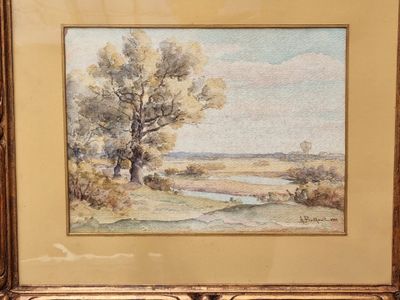 Auguste BERTHAULT (1862-1942). "Paysage avec étangs", aquare…