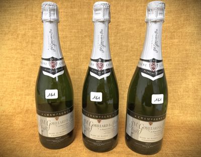 trois bouteilles de champagne sont alignées sur une table