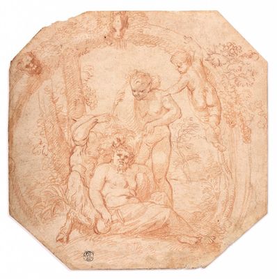 un dessin représentant une femme et un enfant dans un décor boisé