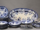 many plates and bowls that are sitting on a table