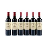 six bottles of red wine lined up in a row