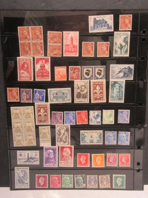 une photo d'une vitrine contenant de nombreux timbres