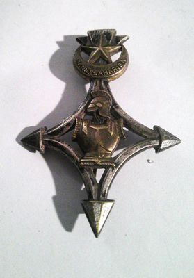 une photo d'une broche en métal ornée d'une étoile et d'une couronne