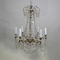 Lustre en verre et laiton à six bras de lumière, à décor de …