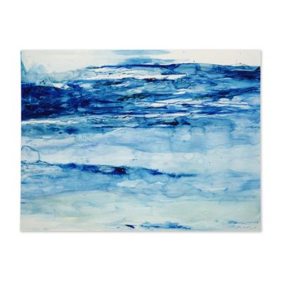 un tableau représentant un océan bleu avec des vagues