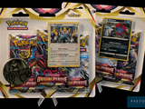 two packs of pokemon trading cards are in a plastic bag