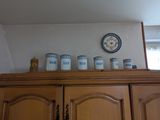 une horloge posée sur un meuble de cuisine