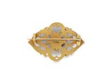 a close up of a gold brooch with a white background