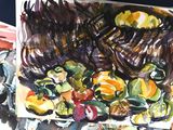 a painting of a basket of fruit on a table