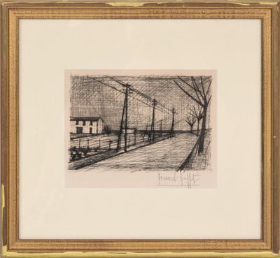 une image représentant un dessin d'une scène de rue avec un banc