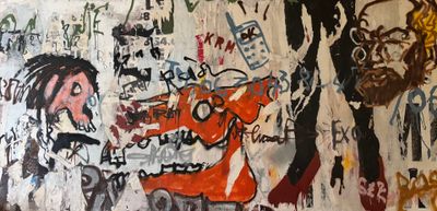 une peinture représentant un homme et une femme sur un mur