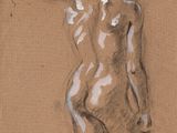 an image of a drawing of a nude woman on a brown background
