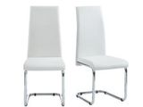 paire de chaises de salle à manger en cuir blanc avec des pieds chromés