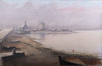 une image d'un tableau représentant un bateau sur l'eau