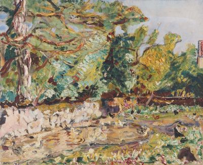 tableau représentant un tableau d'une personne se promenant dans un parc