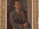 painting of a man in a suit and tie sitting in a chair