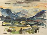 une image représentant une aquarelle d'une chaîne de montagnes