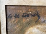 a picture of a painting of a dog with a name on it