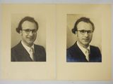 two black and white photos of two men in suits and ties