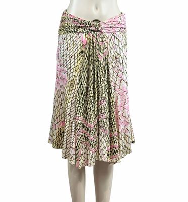 an image of a mannequin wearing a skirt with pink flowers on it