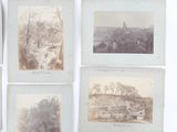 four old black and white photographs of a landscape with trees