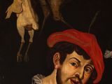 an image of a painting of a man with a red hat