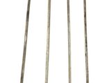 three old metal swords are standing next to each other