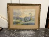 une vieille photo représentant un tableau posé sur une table près d'un mur