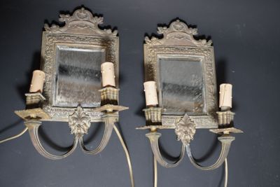 paire d'appliques murales anciennes en laiton, avec miroirs et bougies