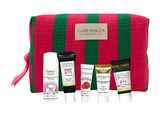 a close up of a bag with a lot of products on it