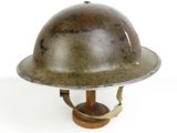 an image of a helmet on a wooden stand on a white background