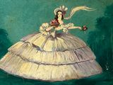 un tableau représentant une femme vêtue d'une robe à fleurs