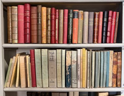de nombreux livres anciens sur une étagère dans la pièce