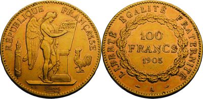 une pièce d'or à l'effigie d'un homme tenant une épée