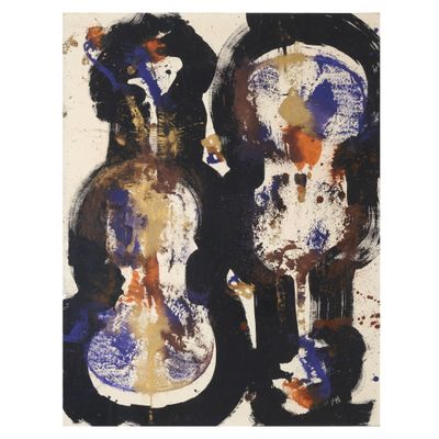 une image représentant un tableau montrant deux violoncelles sur fond blanc